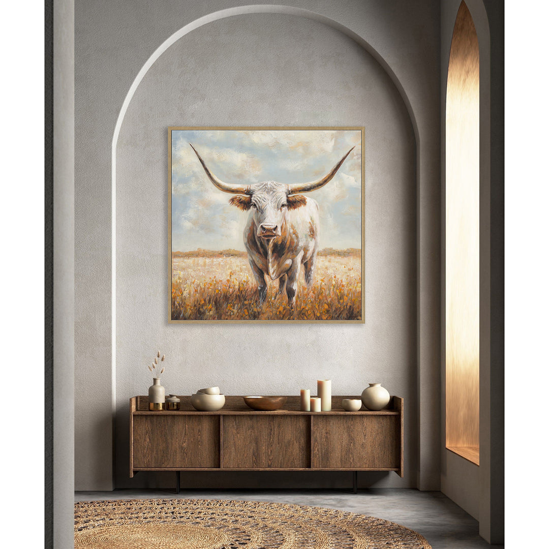 Handmade Rustic Wall Art – Realistic Longhorn Bull Painting for Farmhouse Decor