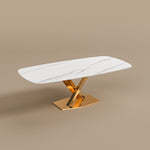 Load image into Gallery viewer, Square Dining Table Contemporary X-Shaped Gold Metal Base Perfect for 4-6 People
