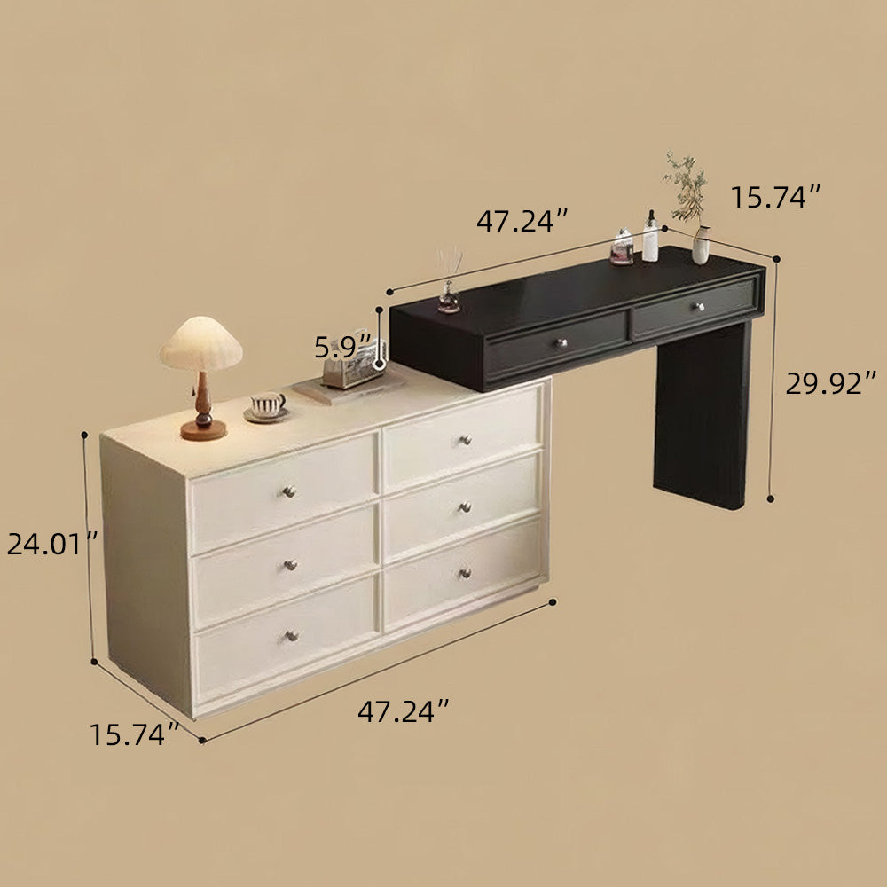 Solid Wood Vanity Desk with Side Cabinet and Upholstered Stool