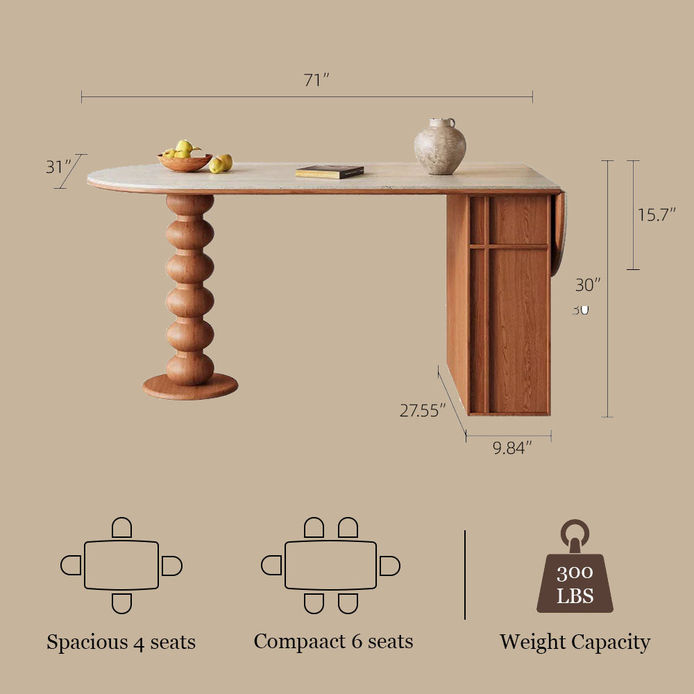 Modern Dining Table Solid Wood Base Ceramic Stone Top Minimalist Design