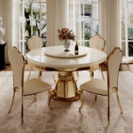 Load image into Gallery viewer, Luxurious Round Dining Table with Lazy Susa Ceramic Top Elegant Gold Accents Conical Base for 4-6 People
