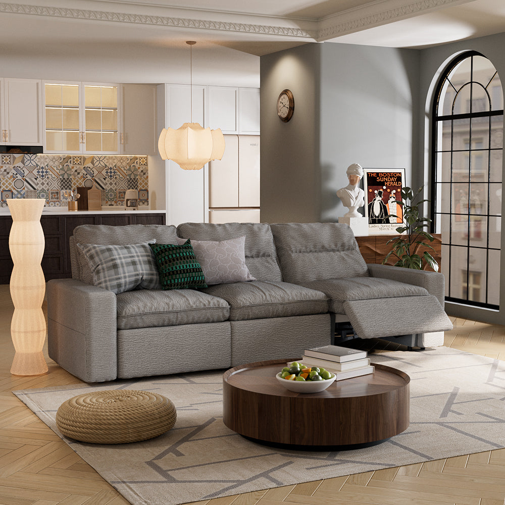 115.35'' CloudLuxe Power Reclining 3-Seat Sofa Linen Fabric Cloud Comfort