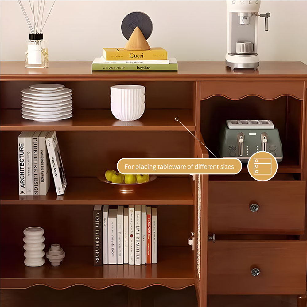 Walnut Sideboard Rattan Arched Doors Ideal Storage Solution for Dining Room and Kitchen