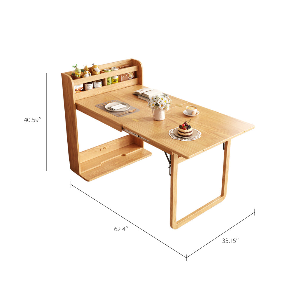 62''Foldable Multifunctional Dining Table Integrated Storage Solid Wood Texture Multi-Scene Fit
