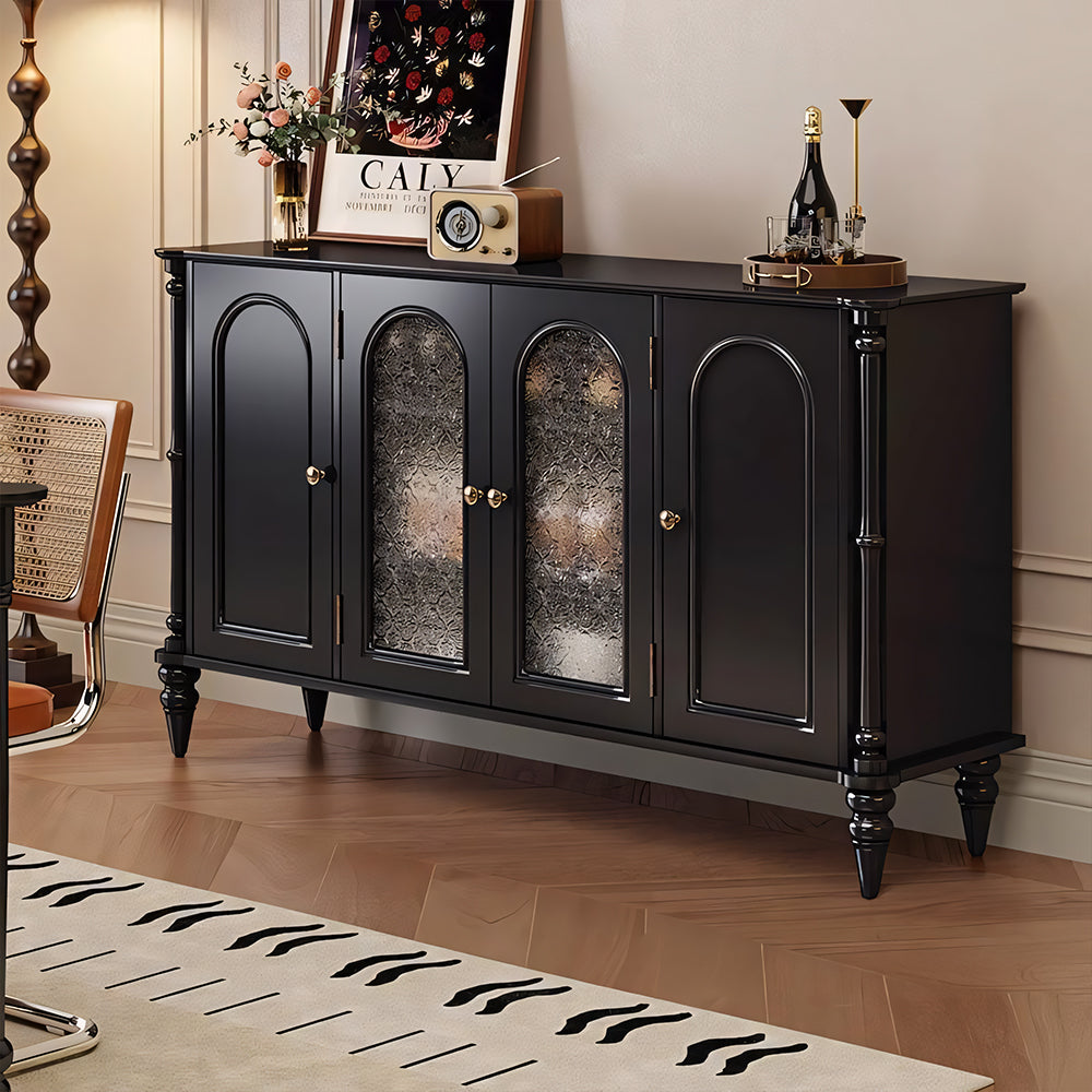 59.1'' Modern Black Sideboard Cabinet Arched Glass Door Storage Buffet Cabinet for Dining Room