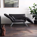 Load image into Gallery viewer, Modern Sculptural Leather Lounge Chair Adjustable Armrest Accent Chair with Metal Legs Contemporary Artistic Seating
