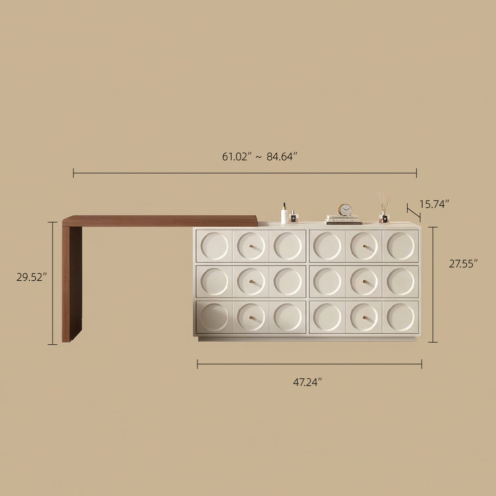 Modern 6-Drawer Dresser with Sculpted Front Panels & Walnut Vanity Top Minimalist Makeup Vanity Storage Cabinet