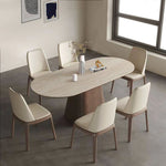 Load image into Gallery viewer, Oval Dining Table Solid Wood Walnut Veneer Base Scratch Resistant Sintered Stone Top Modern Stylish Design
