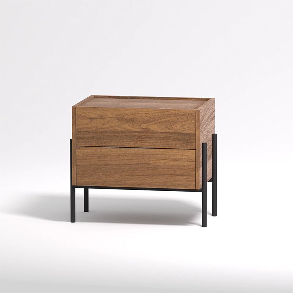 Modern Nightstand with Black Metal Legs Natural Wood Finish & Spacious Drawer