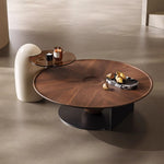 Load image into Gallery viewer, Modern Round Coffee Table with Glass Side Table Walnut Finish Center Table with Sculptural Base
