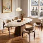 Load image into Gallery viewer, Oval Dining Table Solid Wood Walnut Veneer Base Scratch Resistant Sintered Stone Top Modern Stylish Design
