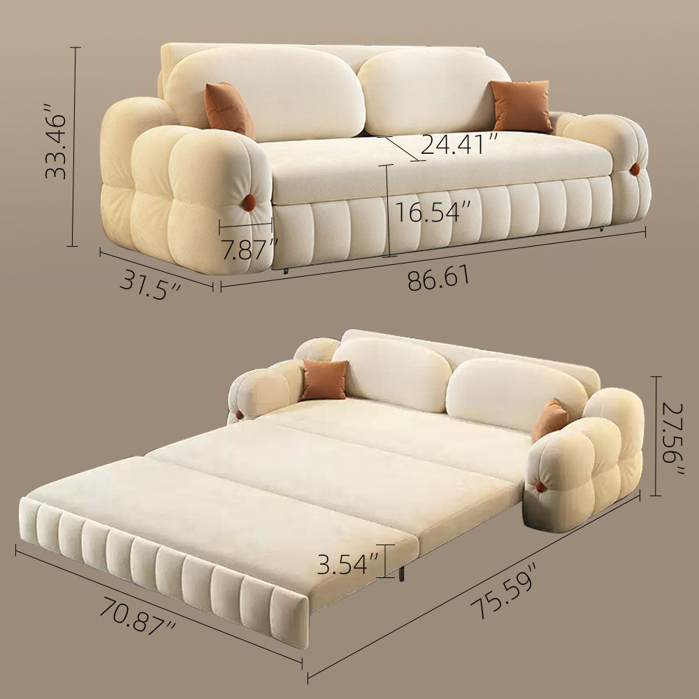 74.8" Luxurious Modern Convertible Sofa Bed Cream White 2-in-1 Multifunctional Fold-Out Sleeper for Elegant Living Spaces
