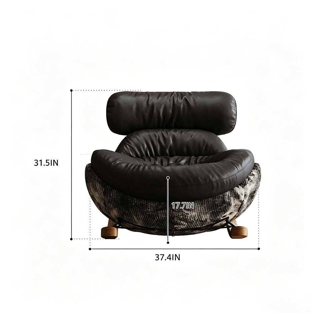 Modern Rocking Lounge Chair with Leather Cushion and Walnut Rocker Base