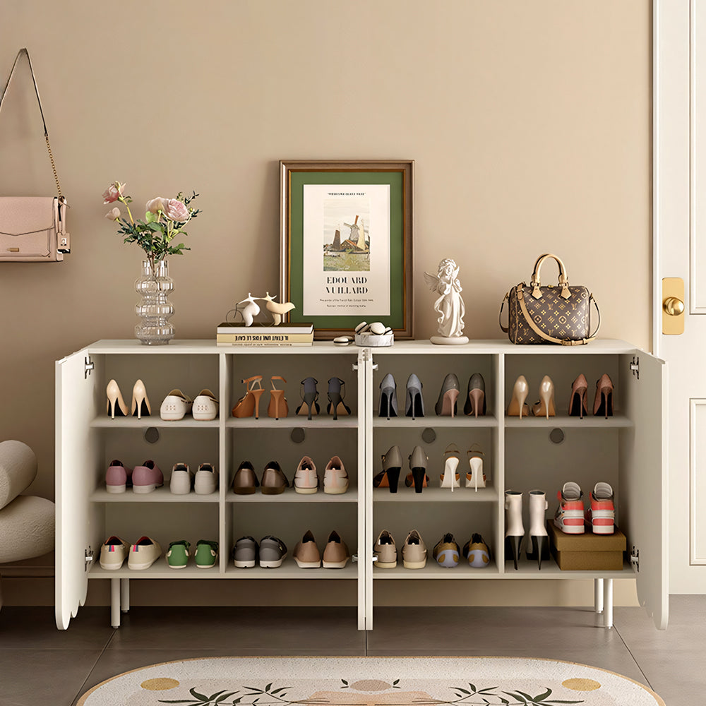 62.9'' Modern White Shoe Cabinet with Large Storage Multi-Layer Entryway Organizer with Rounded Design