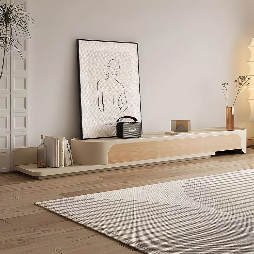 Minimalist Modern Extendable TV Stand with Curved Edges and Low-Profile Design