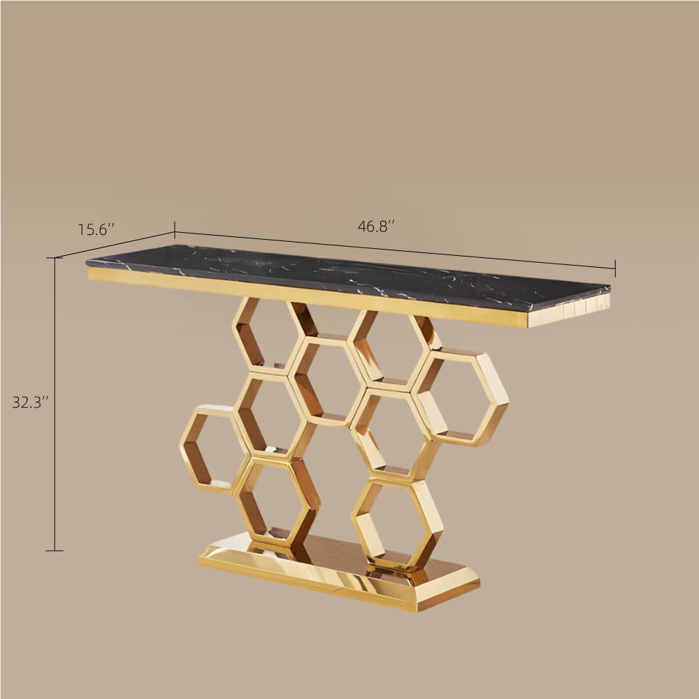 Elegant Honeycomb Base Console Table Contemporary Design with Luxurious Gold Accents