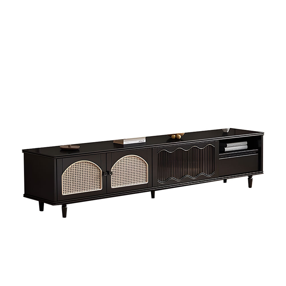 TV Stand & Coffee Table Set with Cane Drawers Mid-Century Modern Style Spacious Storage Elegant Design