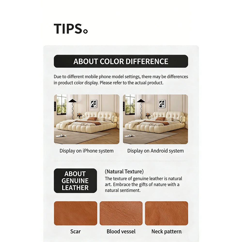 Modern Cream Upholstered Platform Bed Button Tufted Headboard Low Profile Soft Frame Bed with Solid Slat Support