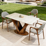 Load image into Gallery viewer, Luxury Sintered Stone Dining Table Kitchen Table With Artistic V-Shaped Solid Wood Base
