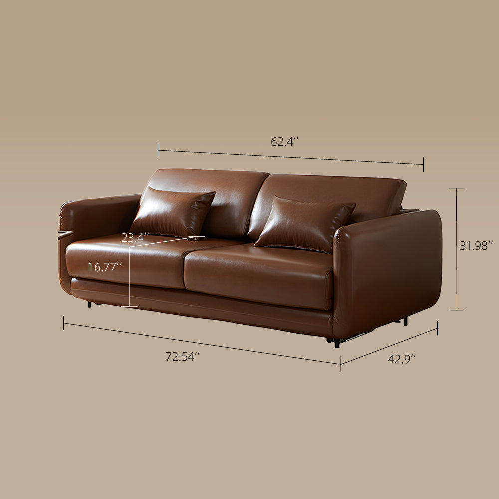 72.5" Leather Sleeper Sofa with 3.9" Thick Spring Mattress Modern Space-saving Design