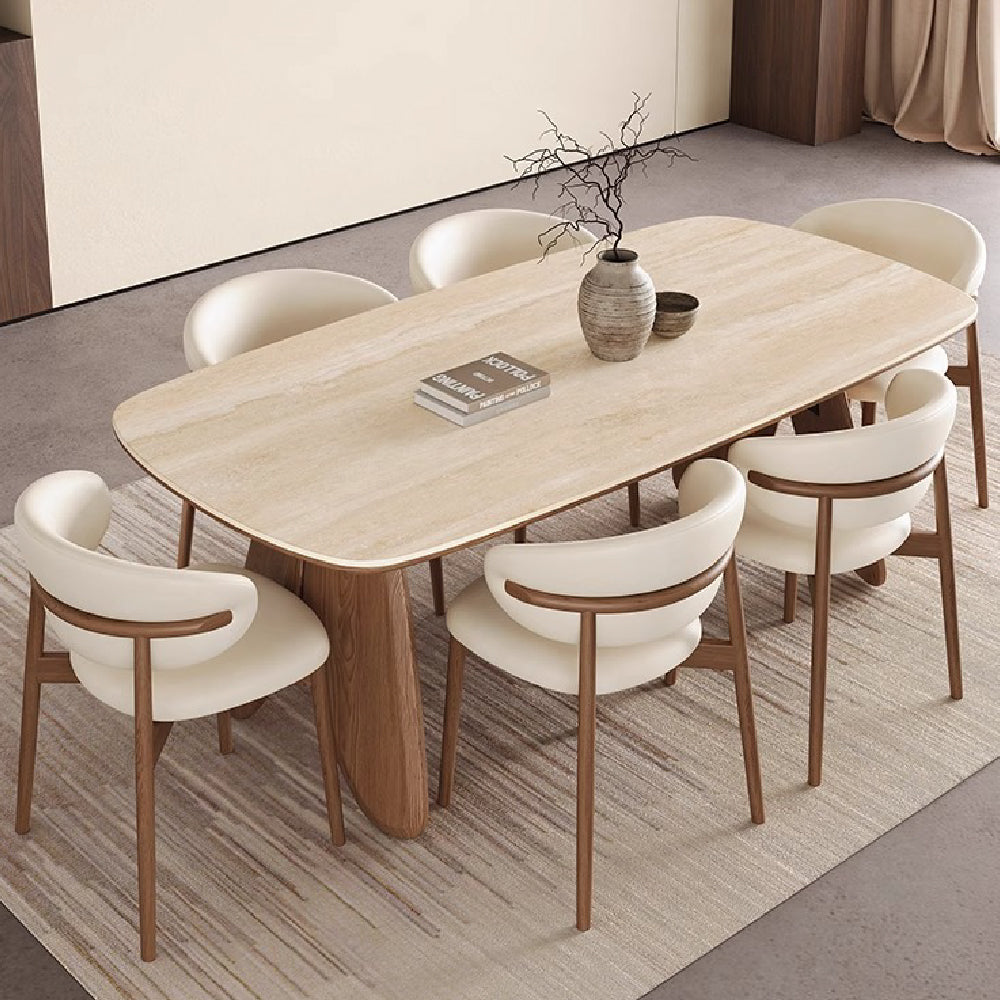 Dining Table with Ceramic Stone Top Wooden Base Modern Elegant Design for Dining Room