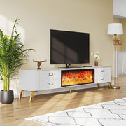Modern White Electric Fireplace TV Stand with 3-Color LED Lights for 65 to 85-inch TVs