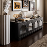 Load image into Gallery viewer, Modern Low-Profile TV Cabinet with Arched Glass Doors Freestanding Storage Console
