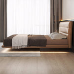 Load image into Gallery viewer, Modern Leather Platform Bed with LED Lighting Ultra-Fiber Leather Steel-Wood Slatted Frame
