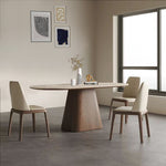 Load image into Gallery viewer, Oval Dining Table Solid Wood Walnut Veneer Base Scratch Resistant Sintered Stone Top Modern Stylish Design
