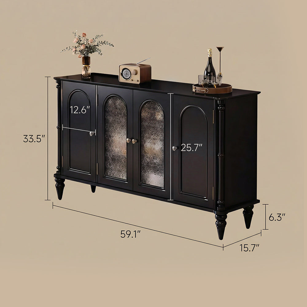 59.1'' Modern Black Sideboard Cabinet Arched Glass Door Storage Buffet Cabinet for Dining Room