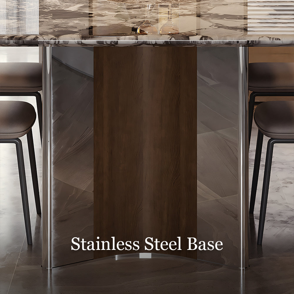 Contemporary Gloss Marble Grain Dining Table with Dual Material Legs