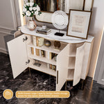 Load image into Gallery viewer, 54.6" Elegant Cream White Sideboard Buffet Cabinet with Adjustable Shelves
