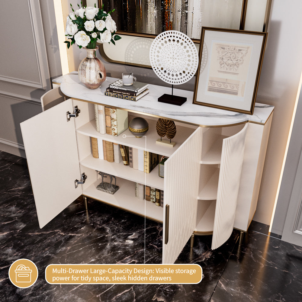 54.6" Elegant Cream White Sideboard Buffet Cabinet with Adjustable Shelves
