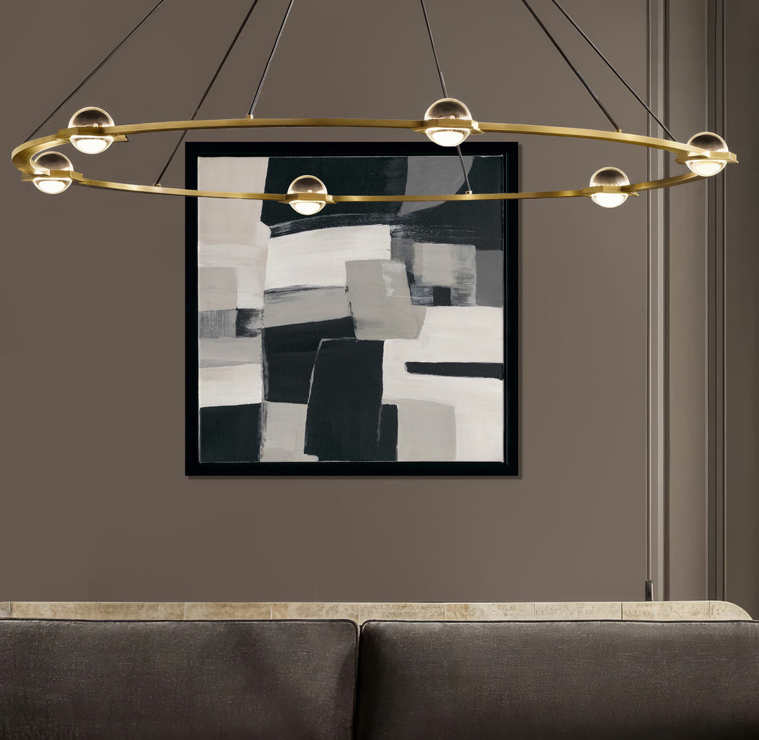Original hand-painted geometric abstract, neutral black, grey, and beige palette blending with any living space.