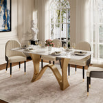 Load image into Gallery viewer, Square Dining Table with Sculptural Gold Base and Exquisite Marble-Look Surface for 4-6 People
