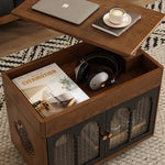 Load image into Gallery viewer, 26&#39;&#39; Vintage Rolling Coffee Table with Storage | Glass Paneled Cabinet Doors + Hidden Compartment + Compact Design
