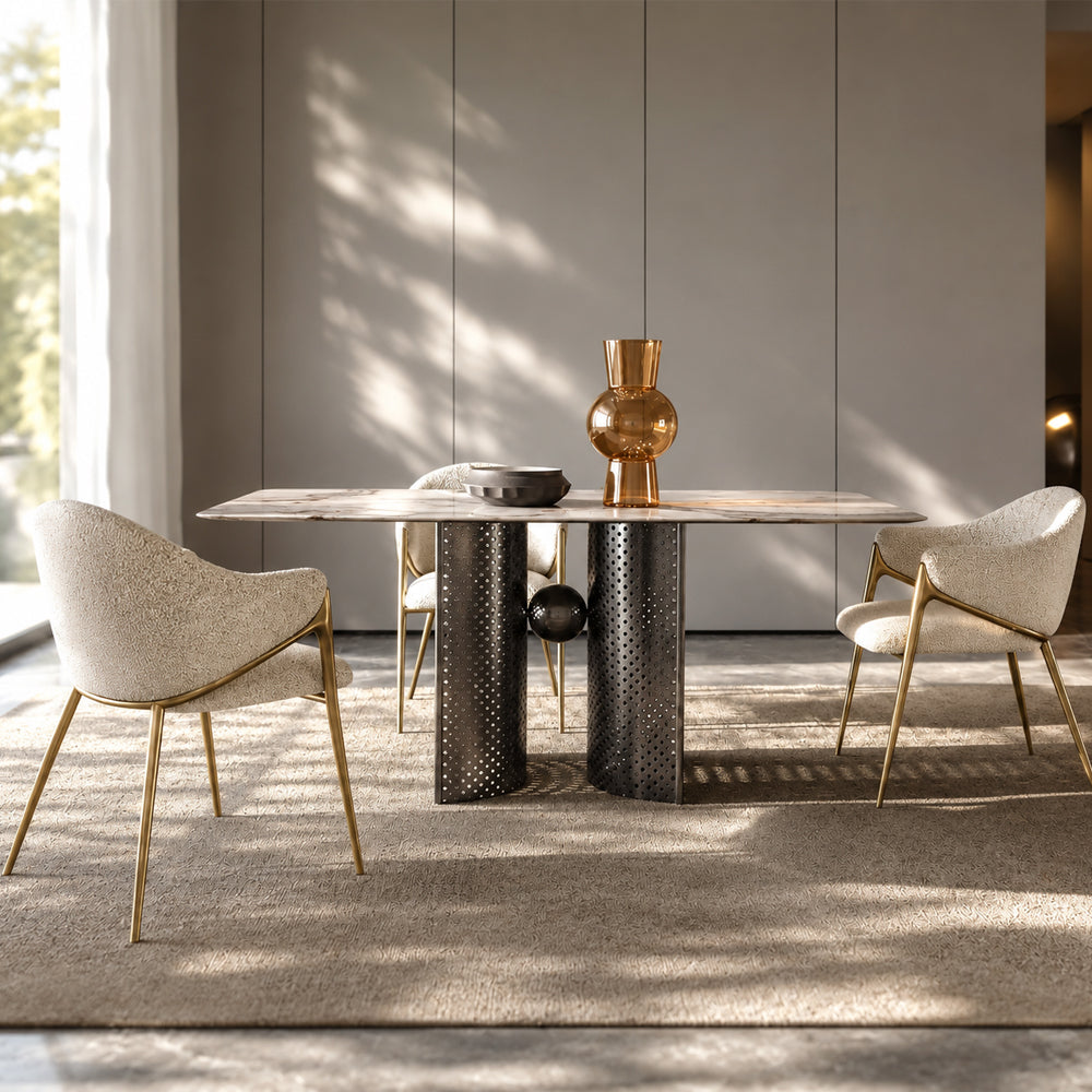 Modern Bouclé Dining Chair with Gold Metal Frame and Curved Backrest 1 Piece