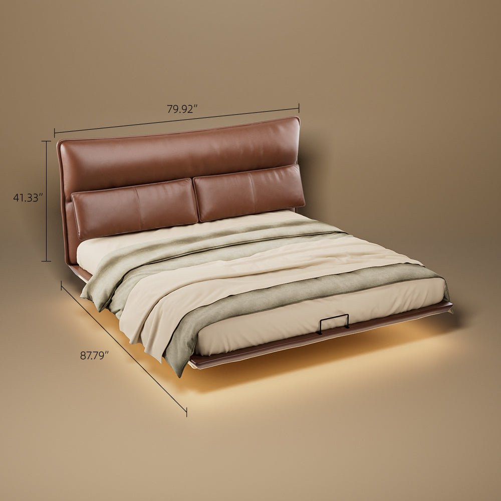 Luxury Floating Upholstered Platform Bed with LED Ambient Lighting & Cushioned Headboard