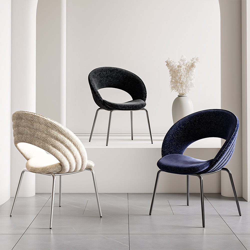 Modern Black Curved Dining Chair with Stainless Steel Legs Minimalist Accent Chair 1 Piece