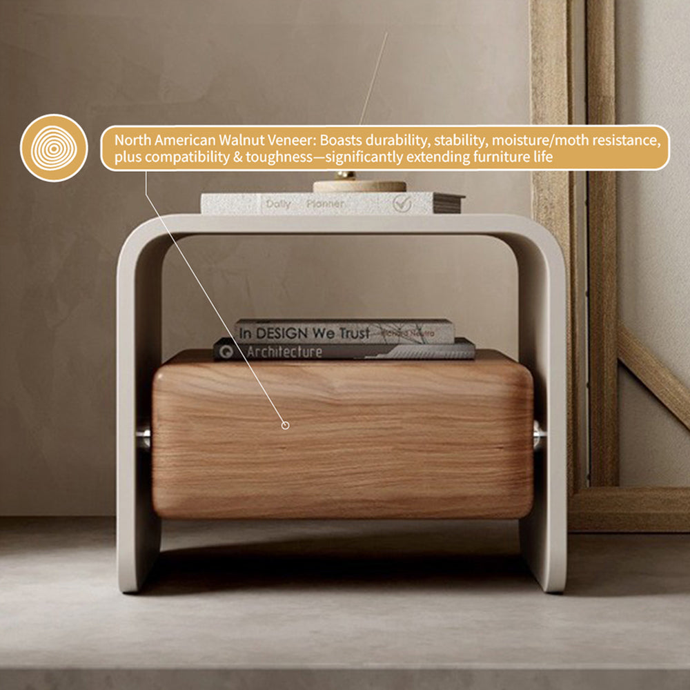 Sleek Modern Nightstand with Curved Edges Wooden Storage Drawer