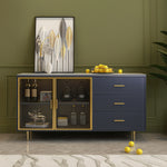 Load image into Gallery viewer, Modern Sideboard Cabinet Marble Top Glass Doors Gold Frame Storage with Drawers
