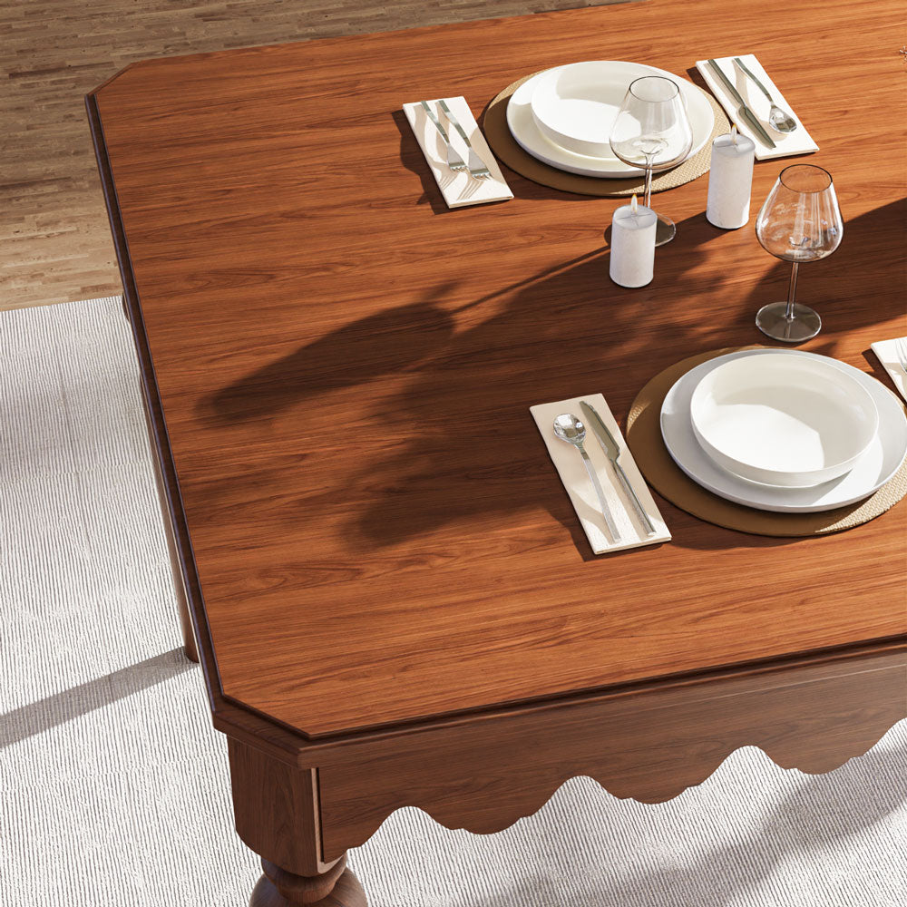 54''Vintage Carved Dining Table Solid Wood Build Elegant Silhouette Multi-Scene Use