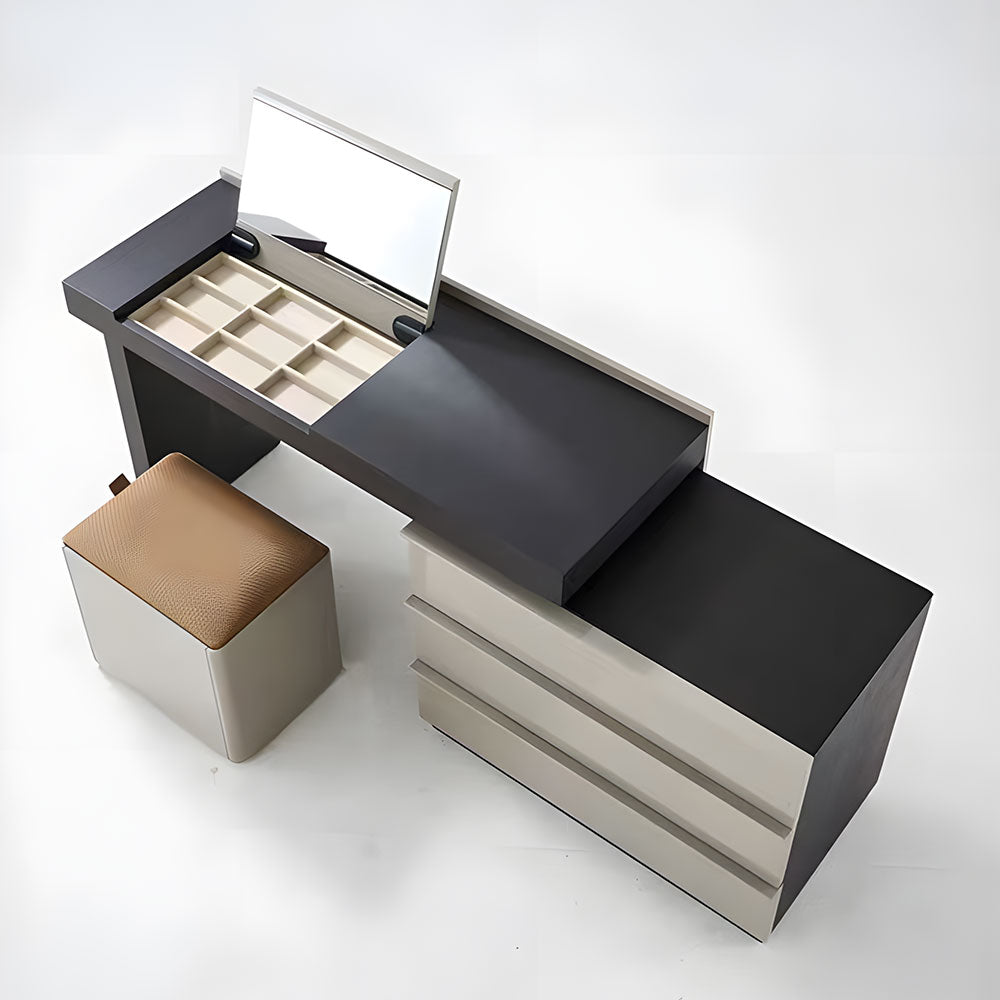 Gray Makeup Vanity Table with Mirror and Stool Storage Drawers