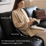 Load image into Gallery viewer, Modern Low Profile Black Leather Straight Sofa Minimalist Wide Arm 4 Seater Couch
