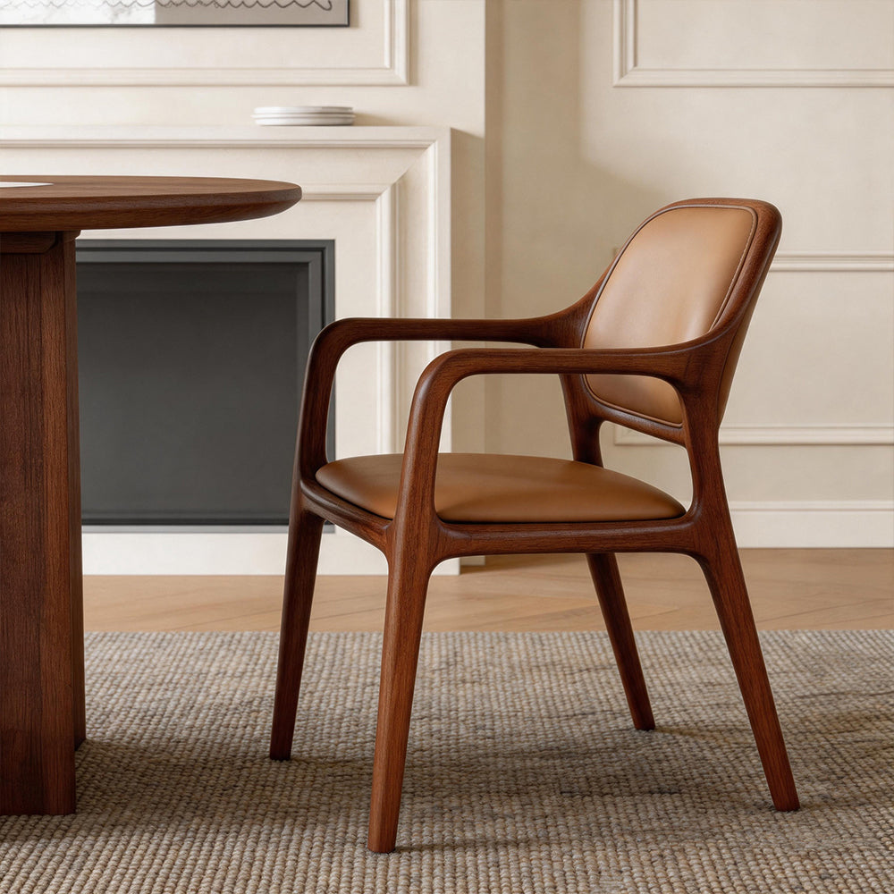 Modern Walnut Wood Dining Chair with Brown Upholstered Seat and Back 1 Piece