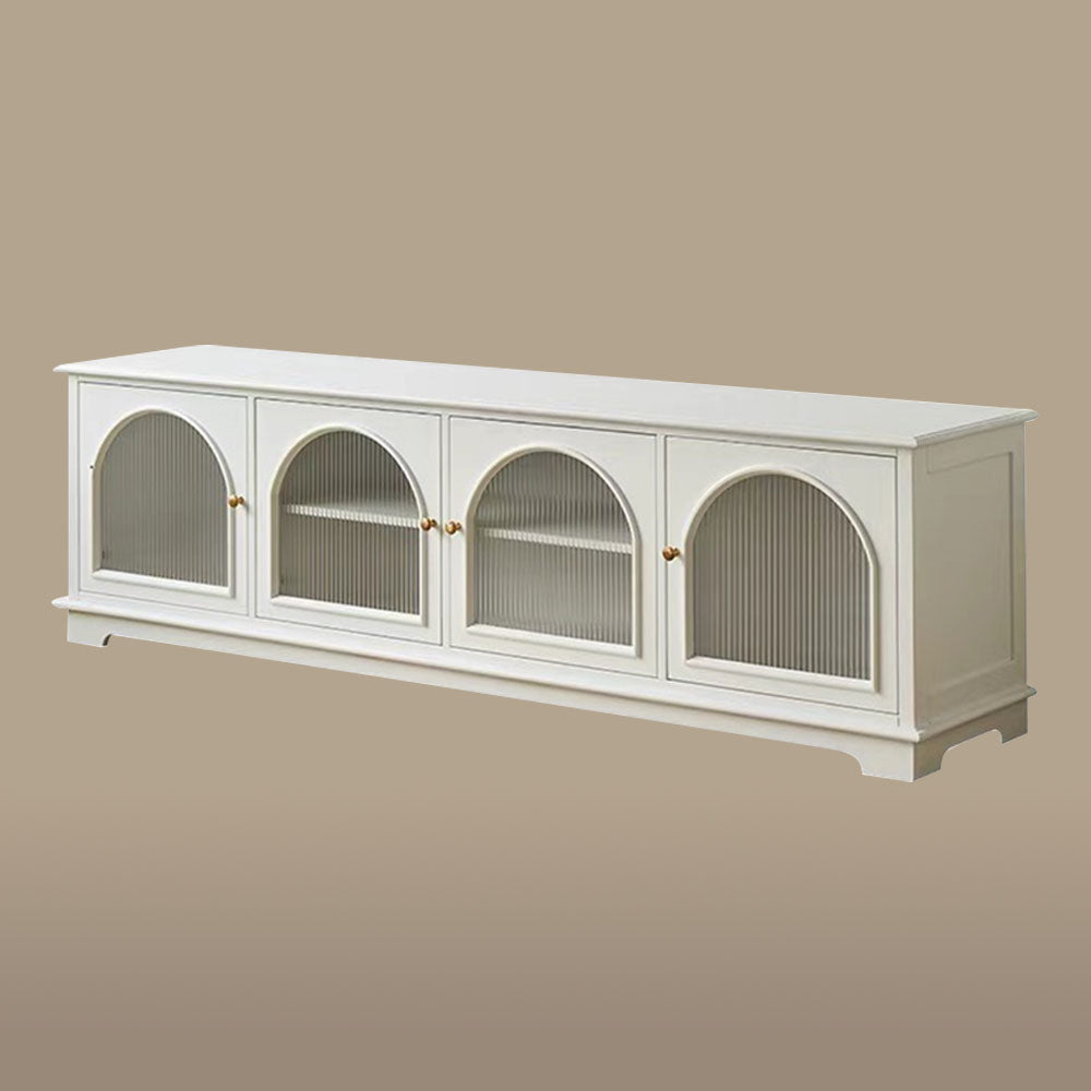 Modern Low-Profile TV Cabinet with Arched Glass Doors Freestanding Storage Console