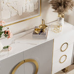 Load image into Gallery viewer, 62.4" Sleek Modern White and Gold Buffet Cabinet with Circular Accents

