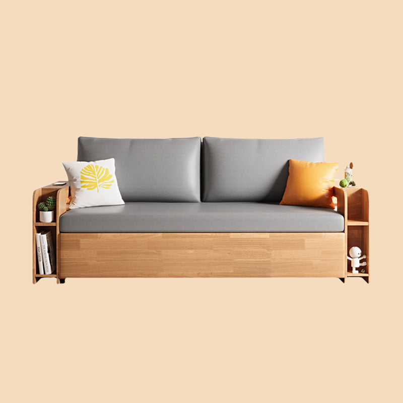 Solid Wood Sofa Bed Charging Function Storage Drawer Modern Minimalist