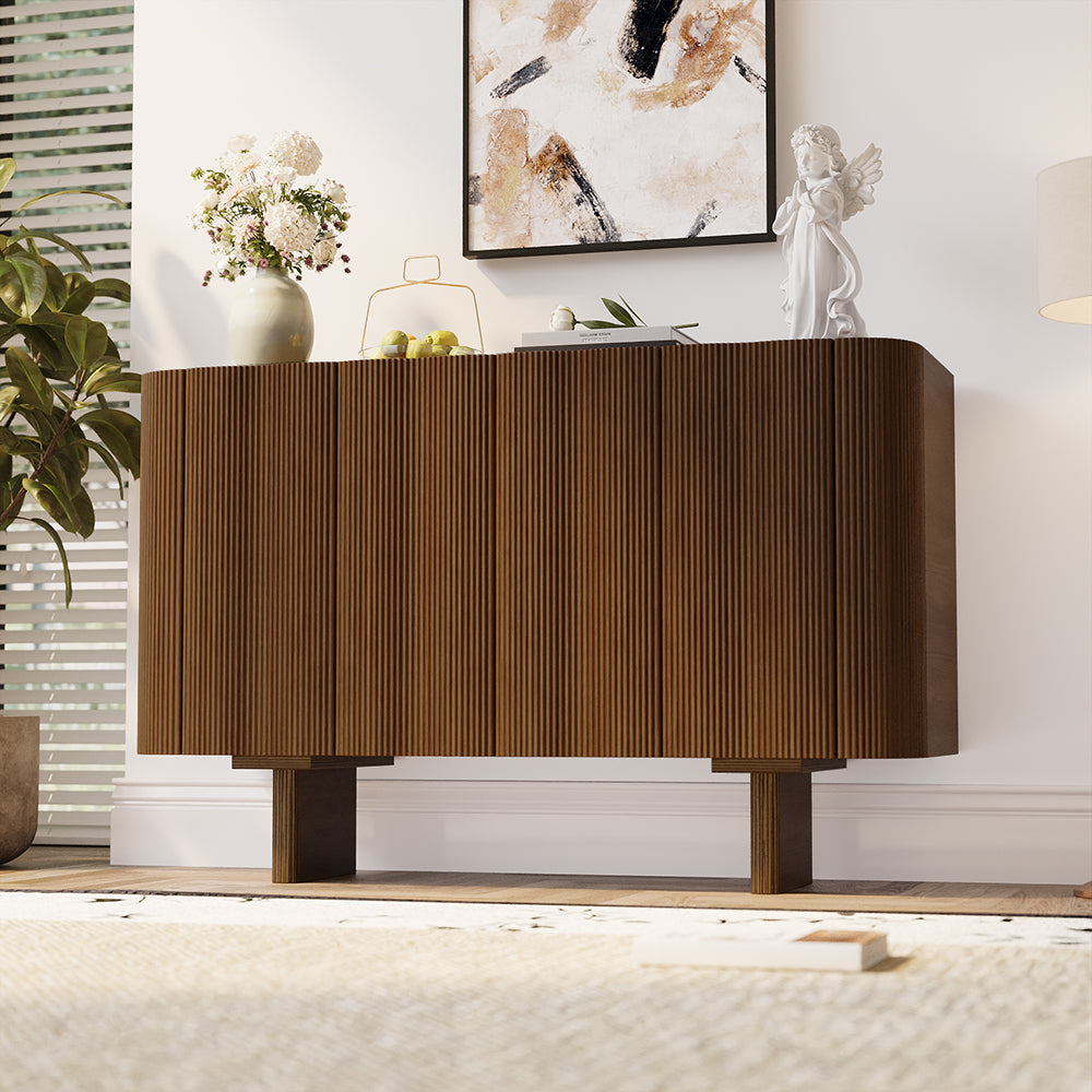 54.6'' Modern Fluted Wood Sideboard Cabinet with Mid-Century Legs