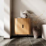 Load image into Gallery viewer, 31.2&quot; Storage Cabinet Curved Fluted Doors with Open Shelves and Metal Legs
